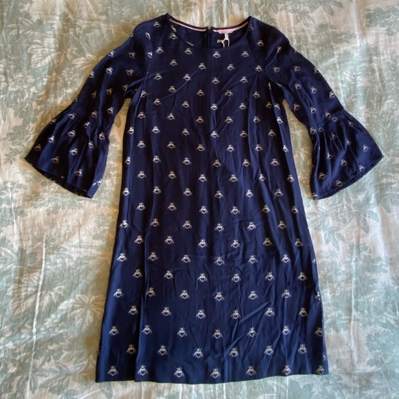NWT Joules Gardenia Bee Print Dress, Navy Blue with Cream Bees - Picture 3 of 11